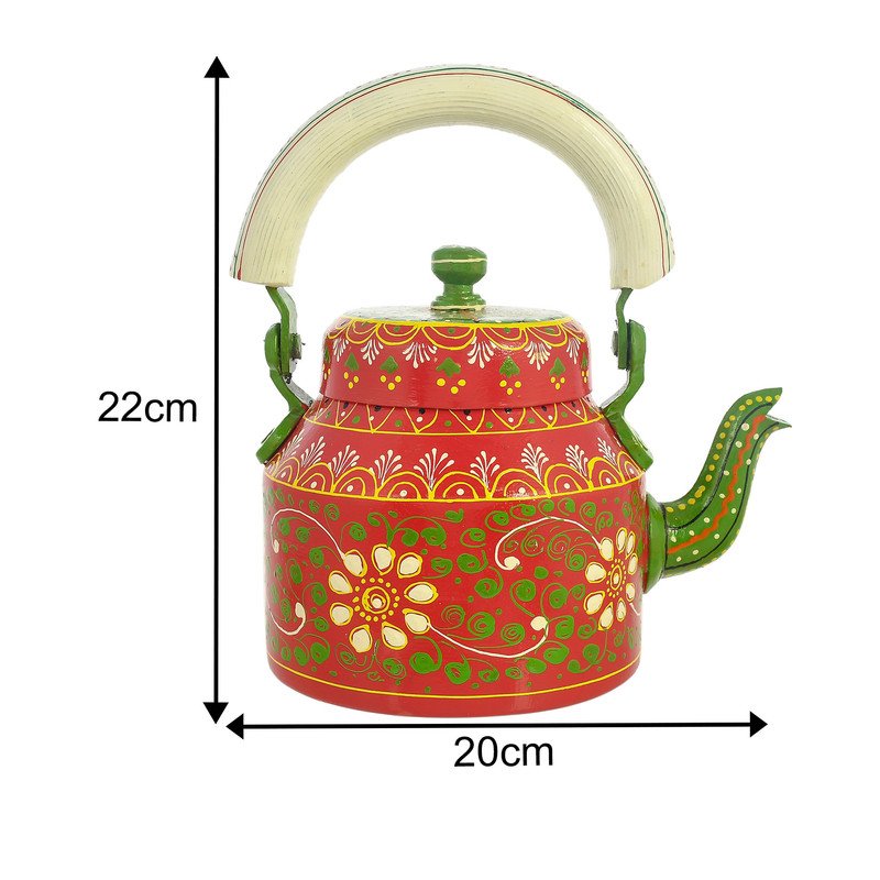 HandPainted Alluminium Tea Kettle with 6 Glasses and Wooden Tray For Home Décor , Tea Party , Serving - Image 4