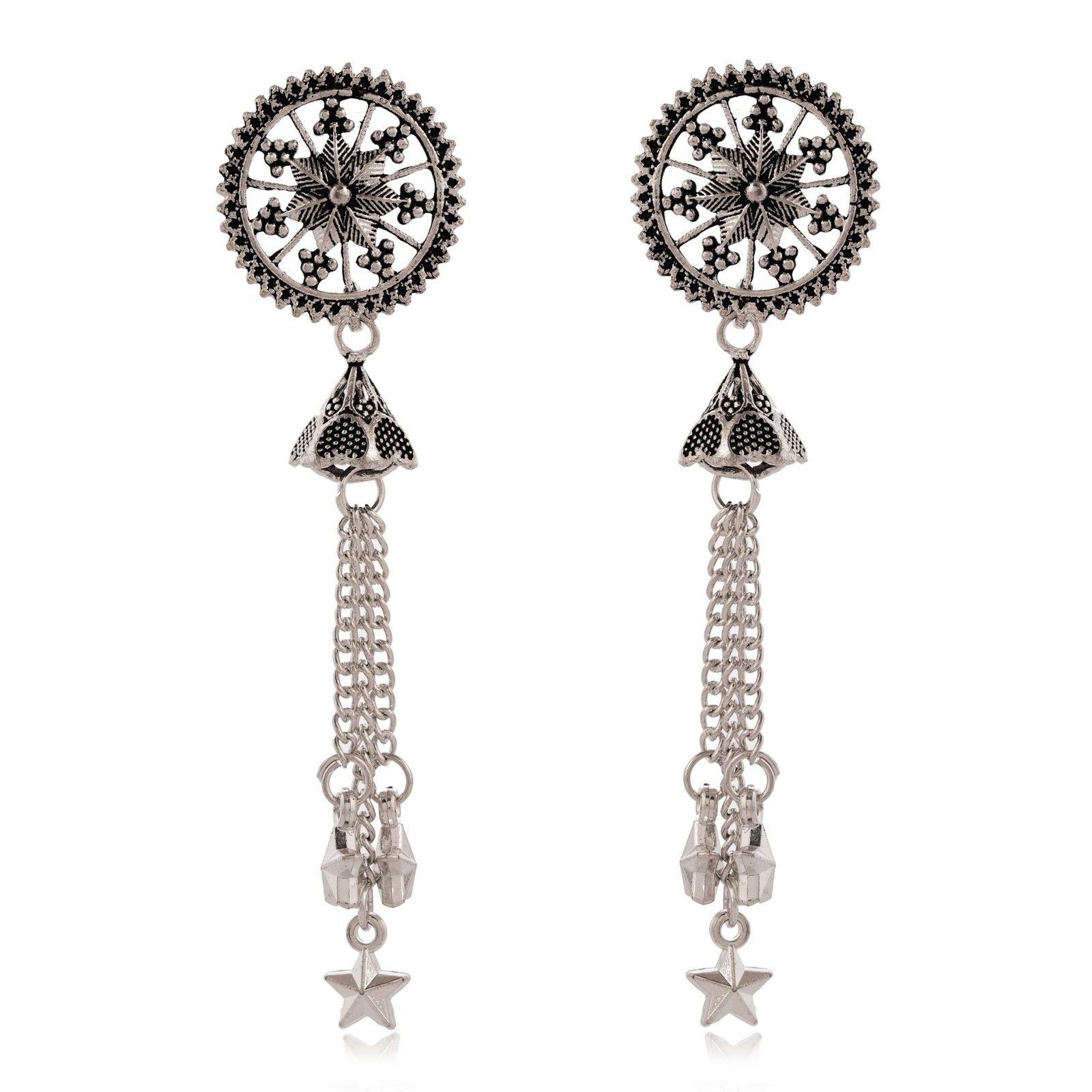 Women Traditional Silver AZ838-OXidised Jhumka Set | German Silver Chand Baliyan & Jhumkas Earrings for Women | Birthday & Anniversary Gift -AZ838-OX-ER49 - Image 4